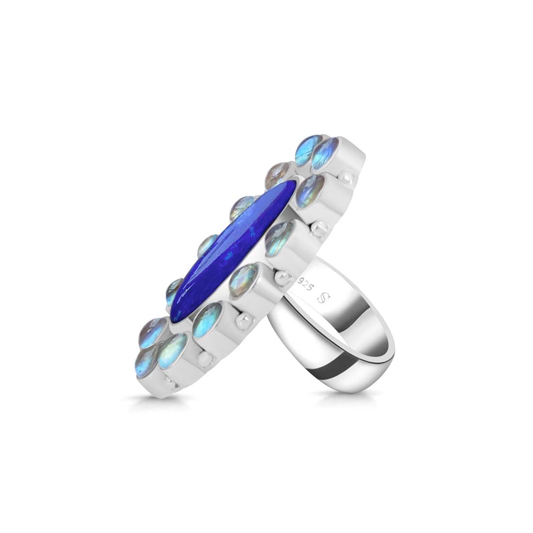 Lapis Lazuli And Moonstone Adjustable Ring-(LLP-FLR-9.)